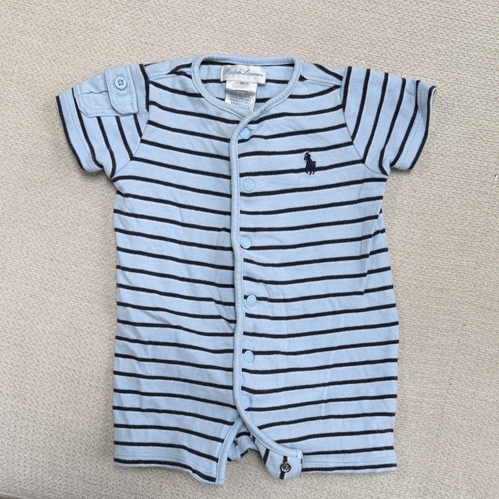 Ralph Lauren Light Blue & Navy Striped Infant One-Piece